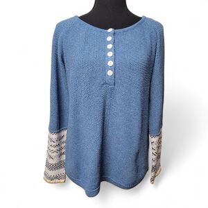 Blue Women's Knit Sweater Large Long Sleeve Preppy Coastal Grandmother Boho